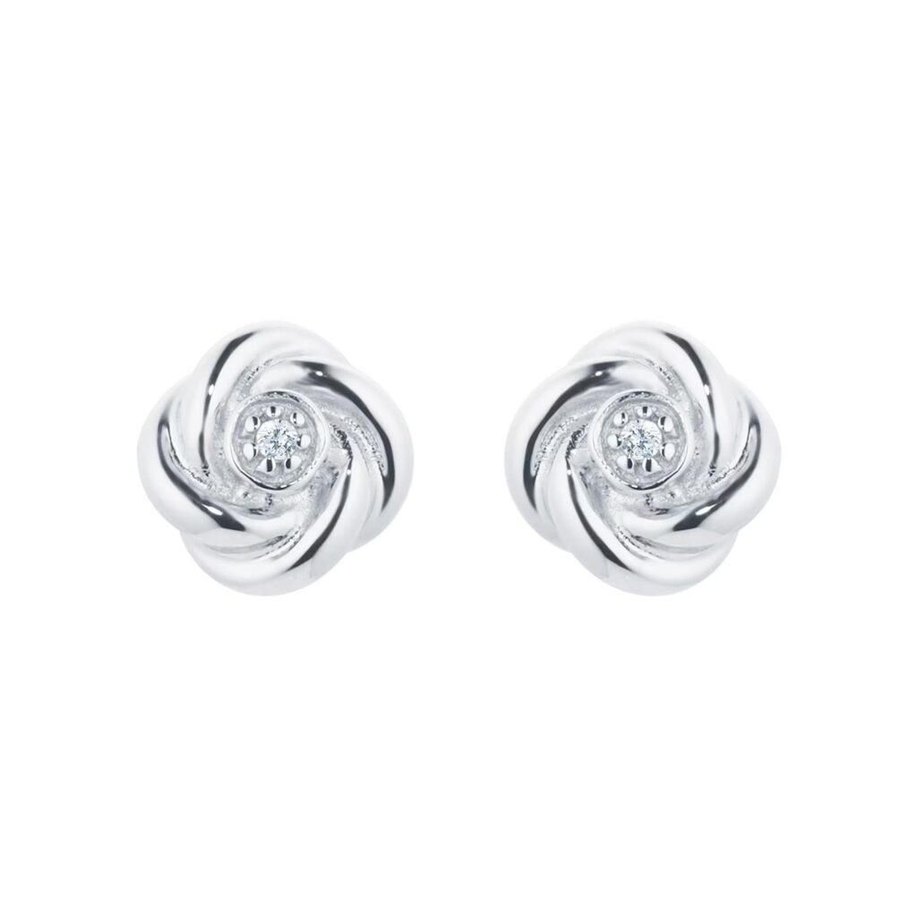 9ct White Gold 0.01cttw Diamond Flower Stud Earrings