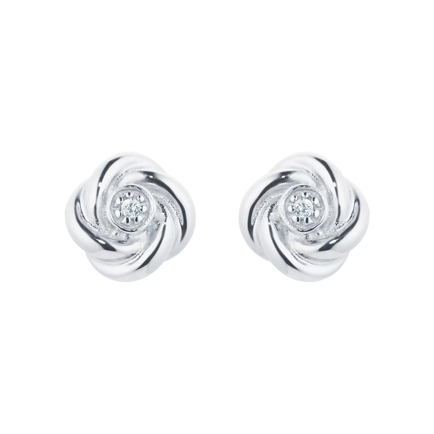 9ct White Gold 0.01cttw Diamond Flower Stud Earrings