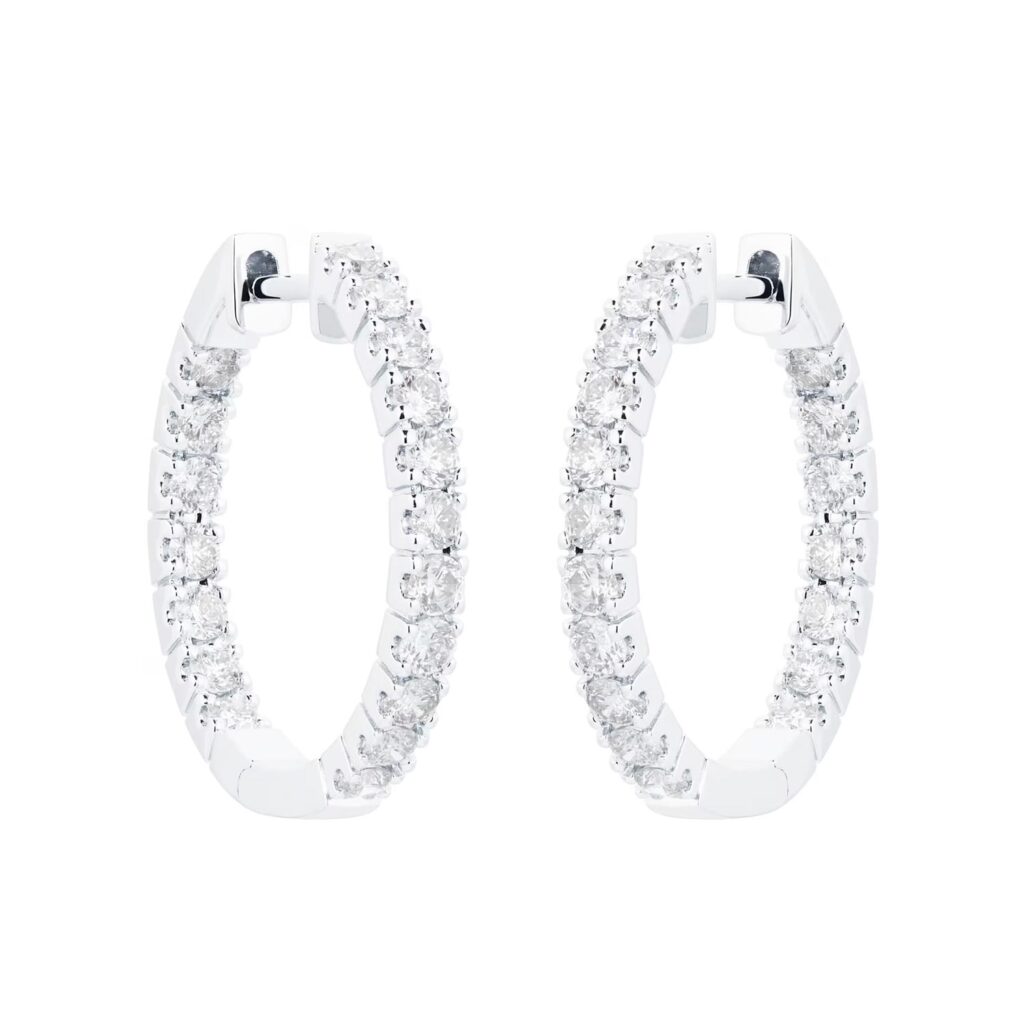 18ct White Gold 1.00cttw Diamond 20mm Hoop Earrings