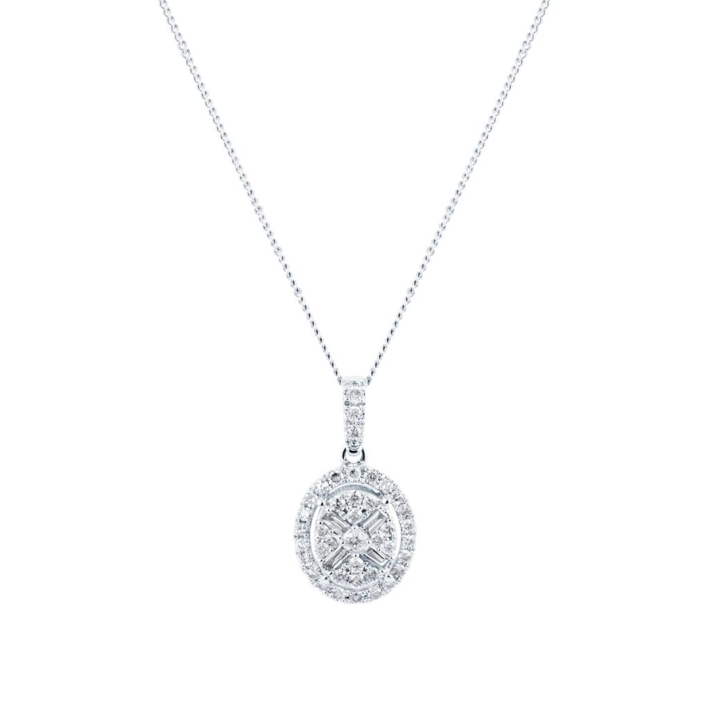 9ct White Gold 0.25ct Diamond Oval Cluster Pendant