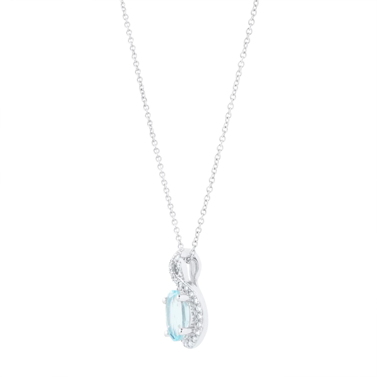 18ct White Gold 0.11cttw Diamond Twist & Aquamarine Pendant - Image 4